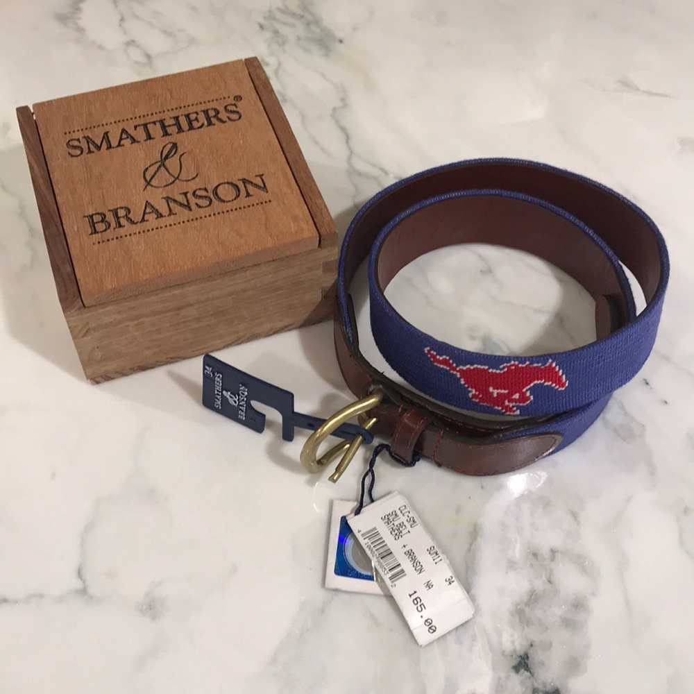 Smathers & Branson SMU needlepoint belt.